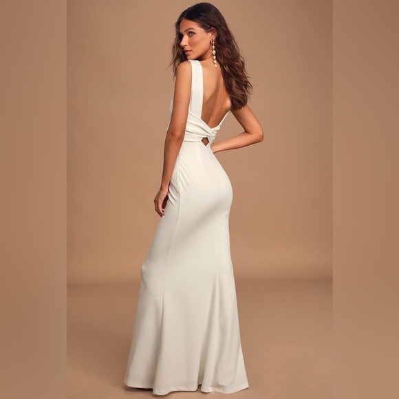 Lulus Love In Your Eyes Ivory Knotted Mermaid Wedding Dress - Picture 7 of 11